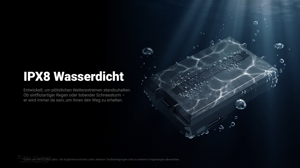 Wasserdichtes IPX8-Gerät, das extremen Wetterbedingungen unter Wasser standhält.