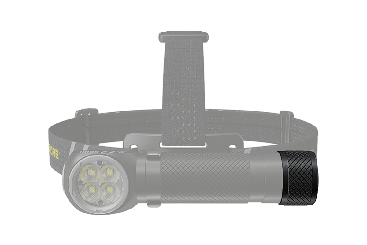 Eine leistungsstarke Nitecore-Stirnlampe mit einem Vier-LED-Lichtfeld und einem verstellbaren elastischen Kopfband.