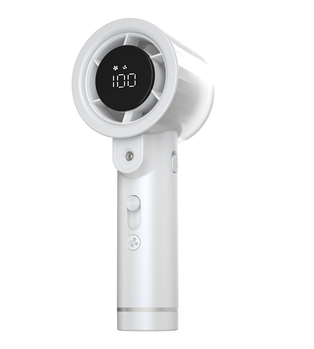 Tragbarer Handventilator mit Digitalanzeige, ideal für persönliche Kühlung und Komfort.