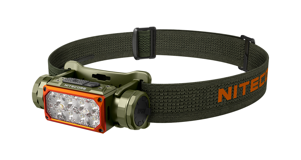 Nitecore-Stirnlampe mit verstellbarem Riemen, ideal für Outdoor-Aktivitäten und Nachtabenteuer.