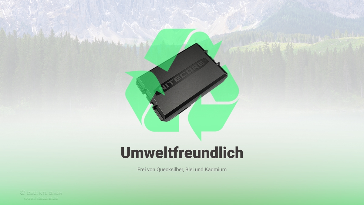 Umweltfreundliches Batteriedesign, frei von Schadstoffen wie Blei und Cadmium.
