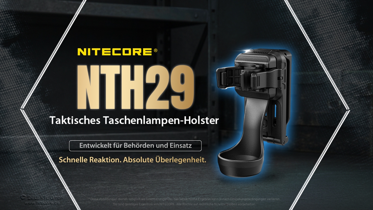 Nitecore NTH29 taktisches Taschenlampenholster für schnellen Zugriff und Haltbarkeit.